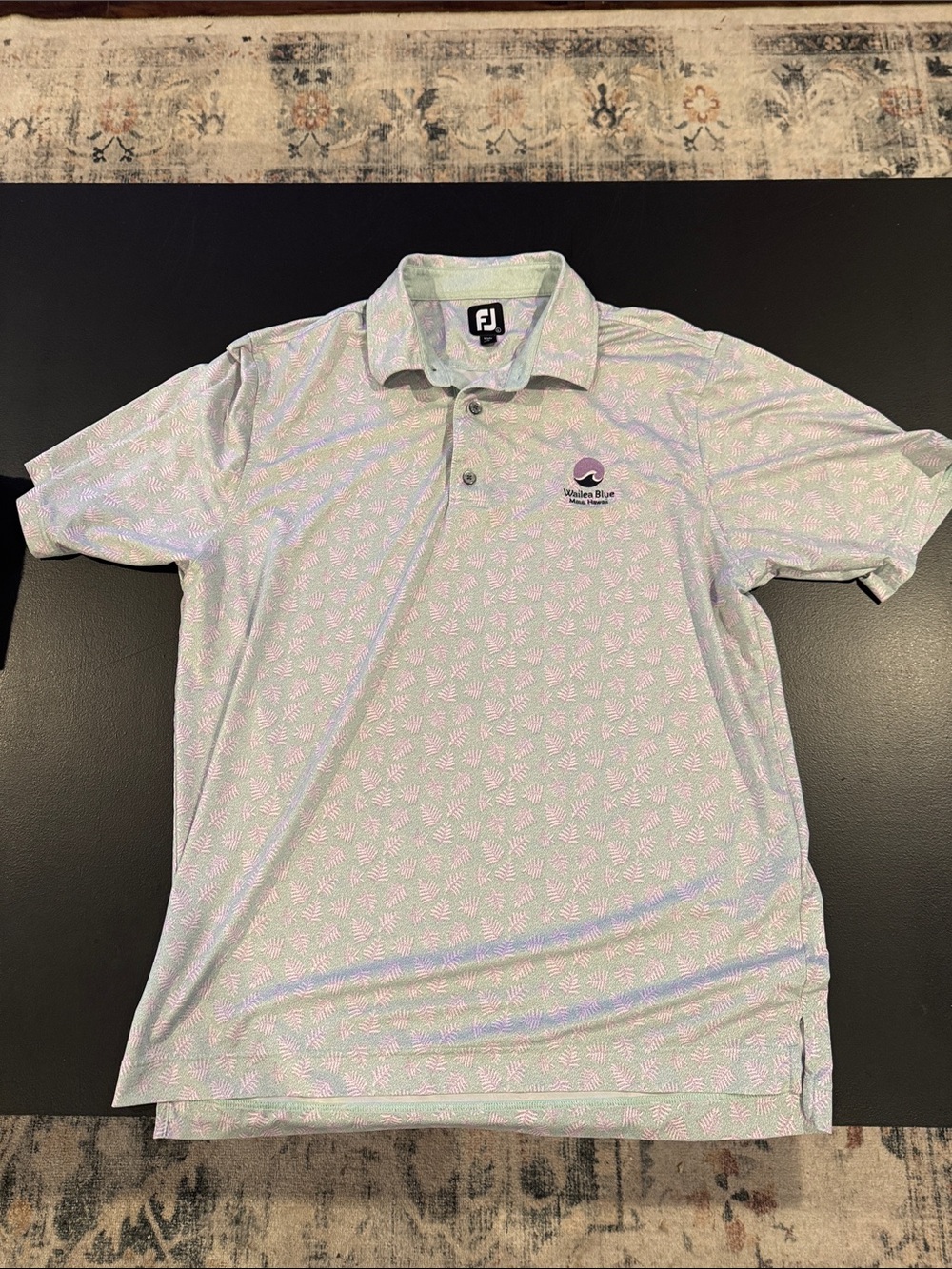 FootJoy Men's Light Blue & Pink Printed Polo with Embroidered Logo
